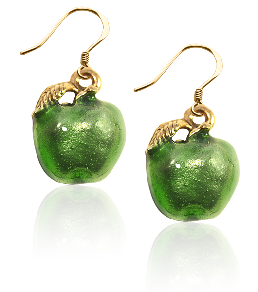 Green Apple Charm Earrings In Gold