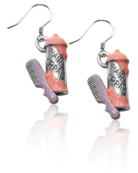 Hair Spray & Comb Charm Earrings Silver