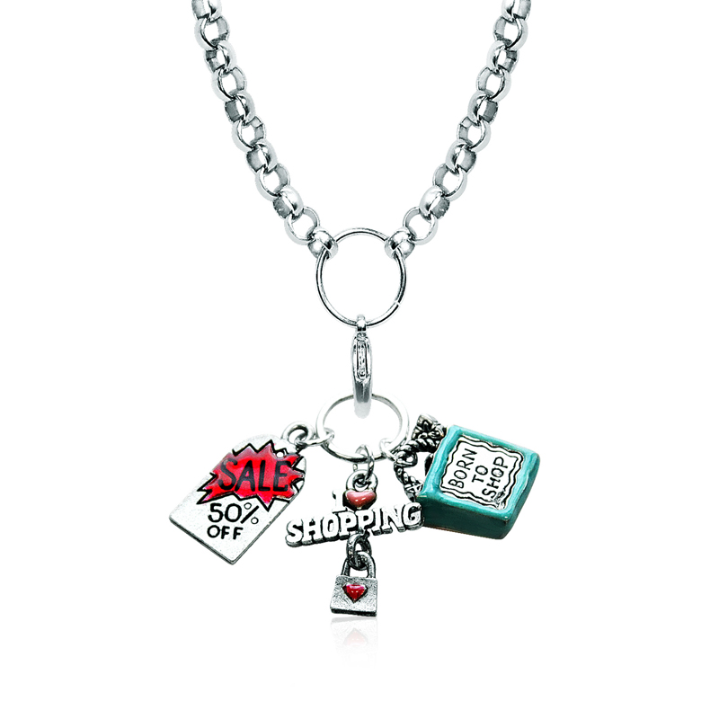 1101s-nl Shopper Mom Charm Necklace In Silver