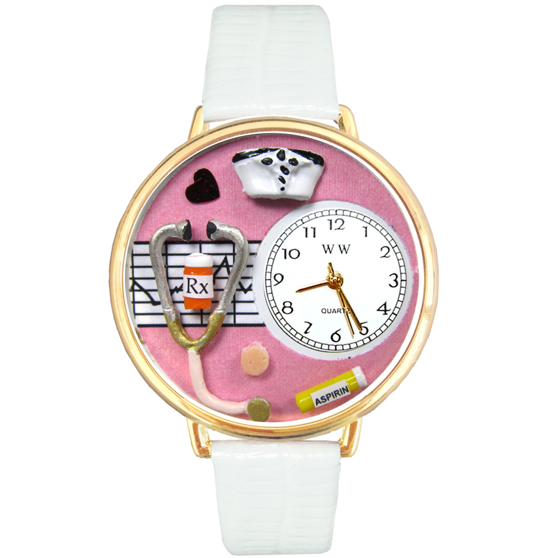 G-0620047 Nurse Pink Watch In Gold Large