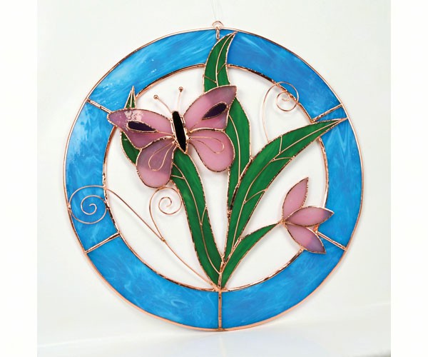 Ge108 Large Pink Butterfly Circle Window Panel