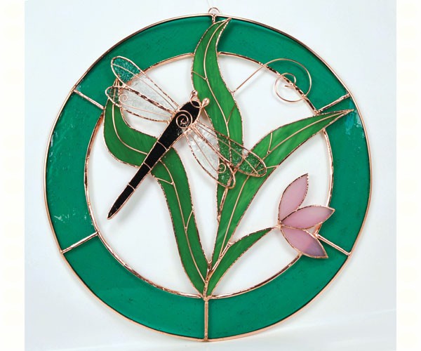 Ge119 Small Dragonfly Blue Circle Frame Window Panel