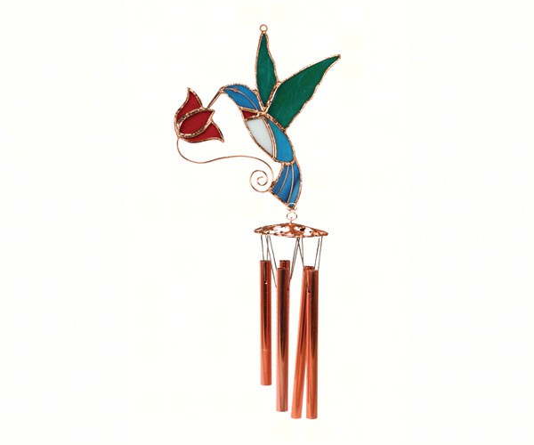 Ge138 Hummingbird With Red Flower Wind Chime