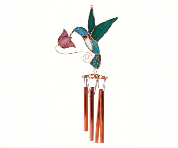 Ge140 Hummingbird With Pink Flower Wind Chime