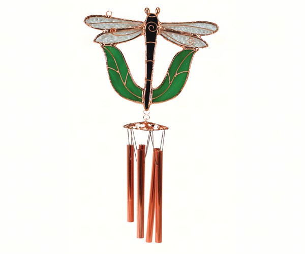 Ge164 Black Dragonfly With Leaves Wind Chime