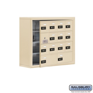 Cell Phone Storage Locker With Front Access Panel - 4 Door High Unit, Sandstone
