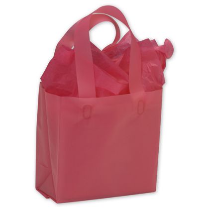 6.5 X 3.5 X 6.5 In. Frosted High Density Shoppers, Cerise