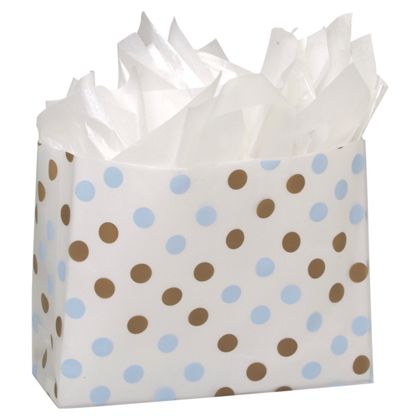 16 X 6 X 12 In. Dots Frosted Flex Loop Shoppers, Brown And Blue On Clear