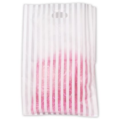 55-14321-wstp 14 X 3 X 21 In. Stripe Frosted High Density Merchandise Bags, White