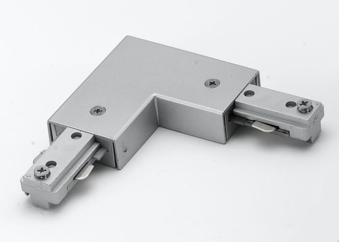 L Connector With Power Entry For Ht Track Systems, Brushed Steel