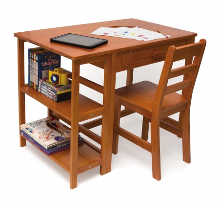 584p New Childs Work Station And Chair, Pecan