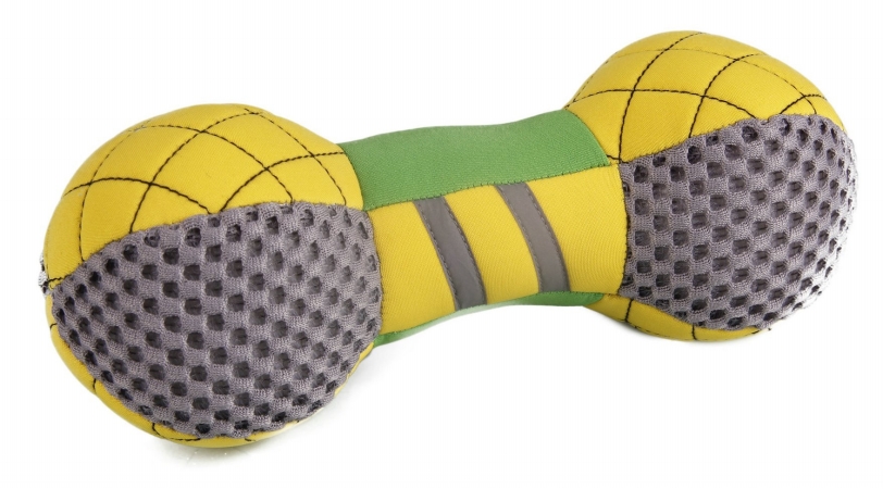 Bark-active Neoprene Mesh Flotation Bone Fetch Dog Toy - Yellow And Green