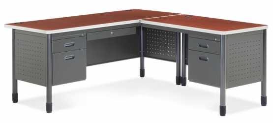 66366r-chy Mesa Series L-shaped Desk With Right Pedestal Return - Cherry