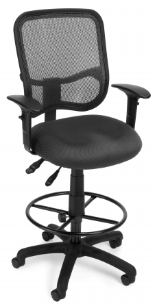 130-aa3-dk-a01 Mesh Comfort Series Ergonomic Task Chair With Arms And Drafting Kit, Gray