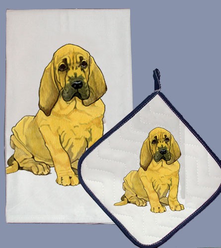 Dp401 Bloodhound Dish Towel And Pot Holder Set