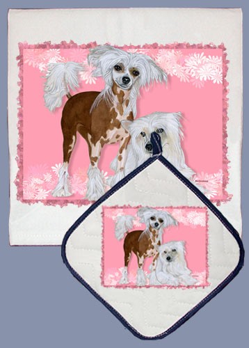 Dp598 Chinese Crested Dish Towel And Pot Holder Set