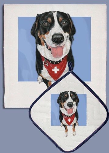 Dp705 Greater Swiss Mountain Dog Dish Towel And Pot Holder Set