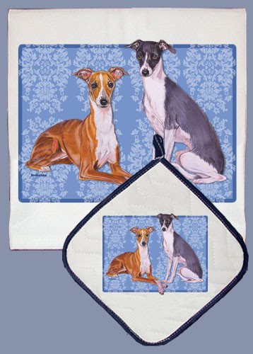 Dp599 Italian Greyhound Dish Towel And Pot Holder Set