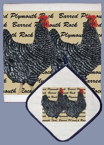 Dp717 Chicken Barred Plymouth Rock Dish Towel And Pot Holder Set
