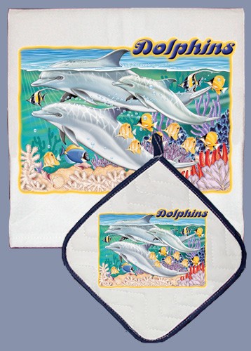 Dp807 Dolphin Dish Towel And Pot Holder Set