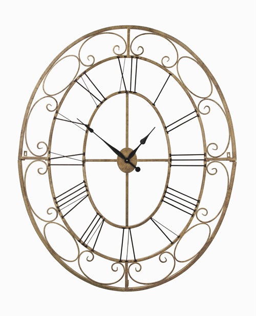 CBK Home 43306 Oversized Oval Wall Clock with Scroll Border - Antique Gold Finish by CBK
