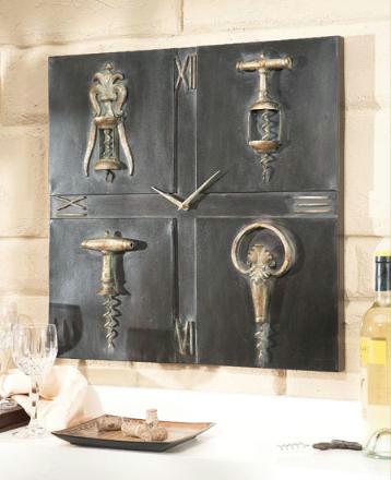 CBK Home 44094 Vintage Wine Bottle Opener Motif Clock with Four Sectional Panels - Gold and Multicolor Finish