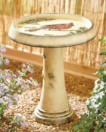 CBK Home 74476 Painted Mosaic Birdbath with Songbird Design, Aged Finish Base - Natural Stone Finish