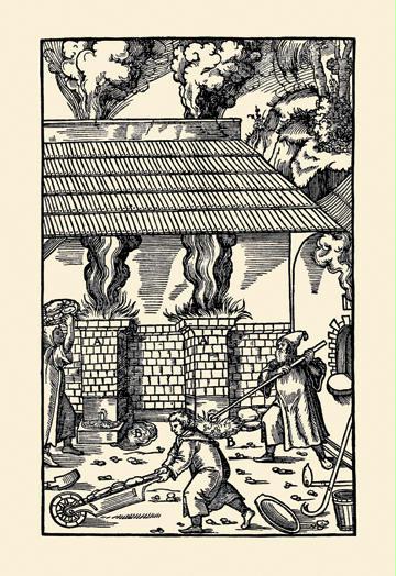 De Re Metallica Plate 30: Furnaces and Forehearths 28x42 Giclee On Canvas