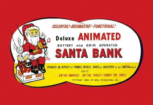 Animated Santa Bank 28x42 Giclee On Canvas
