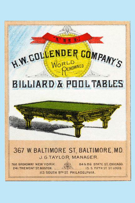 The H.W. Collender Companyamp;apos;s World Renown Billiard amp; Pool Tables 28x42 Giclee On Canvas