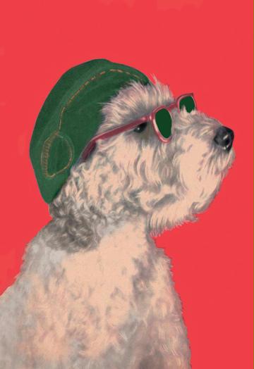 Dog with Glasses and Hat 12x18 Giclee On Canvas