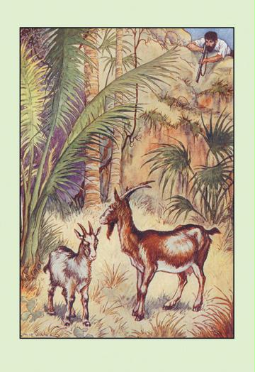 Robinson Crusoe: Having No Victuals to Eat I Killed a She-Goat 12x18 Giclee On Canvas