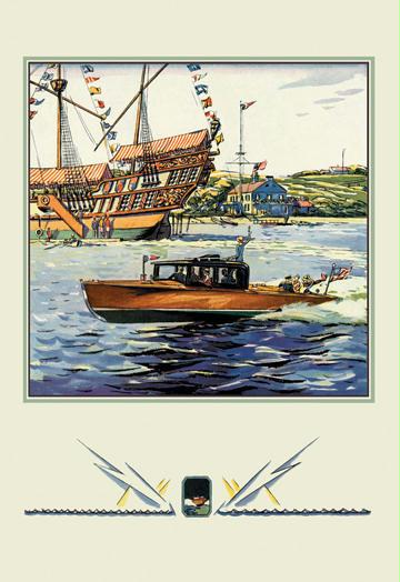 Flags and Boat - Dodge Boats - 12x18 Giclee On Canvas