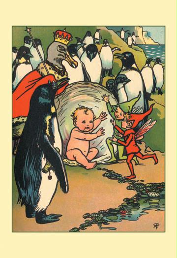 Fairies Penguins and a Baby 12x18 Giclee On Canvas