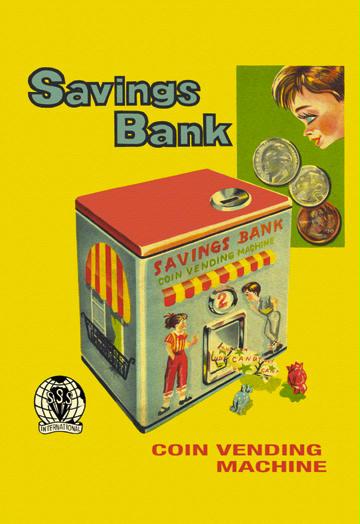 Coin Vending Machine Savings Bank 12x18 Giclee On Canvas