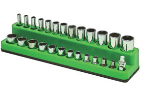 0.25 In. Drive Shallow & Deep 26-hole Magnetic Socket Organizer, Neon Green