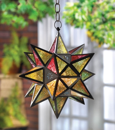 34690 Jewel Tone Moroccan Style Star Lantern