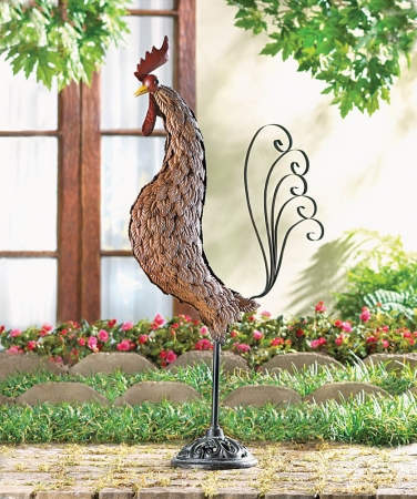 Sculpted Rooster Outdoor Decor