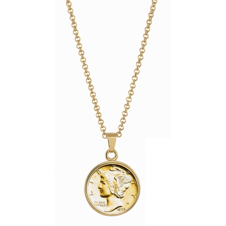Gold-layered Silver Mercury Dime Goldtone Pendant With 18 In. Chain