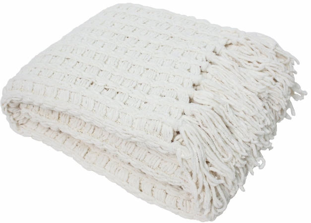 J & M Home Fashions 2166a Luxury Chenille Throw With Tassels Cream, 50 X 60 In.