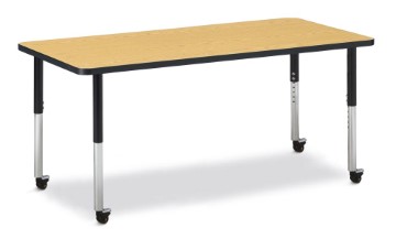 6413jcm210 Rectangle Activity Table, Oak And Black - 30 X 72 In.