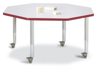 6428jcm008 Octagon Activity Table, Gray And Red - 48 X 48 In.