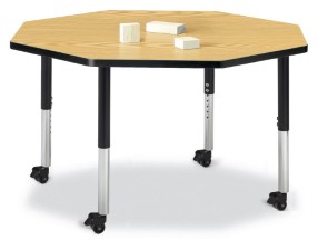 6428jcm210 Octagon Activity Table, Oak And Black - 48 X 48 In.