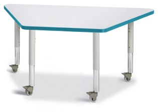 6438jcm005 Trapezoid Activity Tables, Gray And Teal - 24 X 48 In.