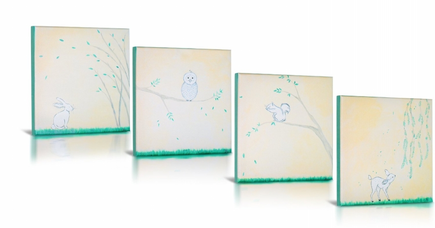 Green Fog Gf0006 Forest Friends Canvas Gallery Wrapped Art - 4pc. Set