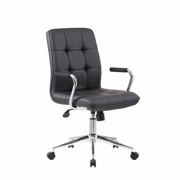 Modern Office Chair With Chrome Arms, Black
