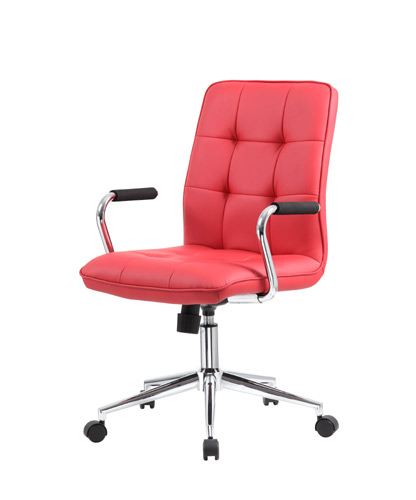 B331-rd Modern Office Chair With Chrome Arms, Red