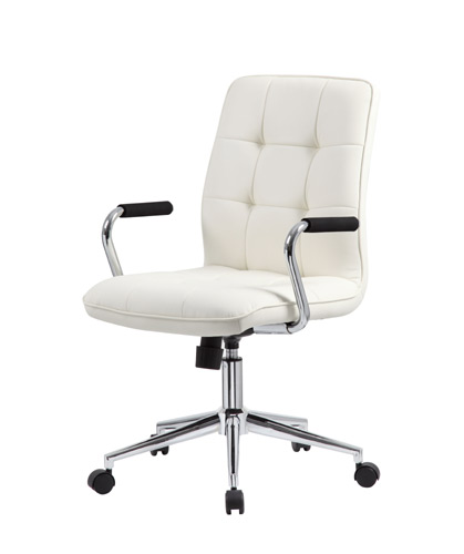 B331-wt Modern Office Chair With Chrome Arms, White