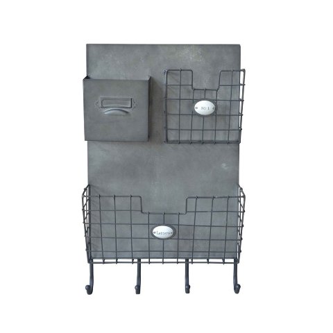 Fp-4037 Metal Wall Organizer With 4 Hooks And 3 Storage Slots