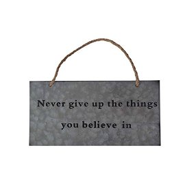 Fp-4043d Galvanized Wall Sign With Rope Handle - Never Give Up The Things You Believe In